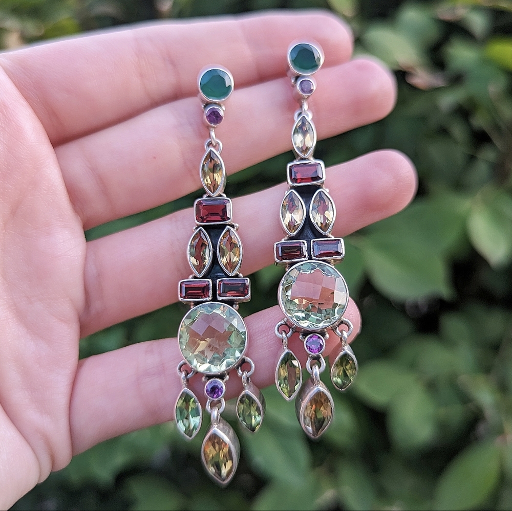Nicky Butler gemstone sterling silver earrings vintage 925 green red dangle - Picture 1 of 6
